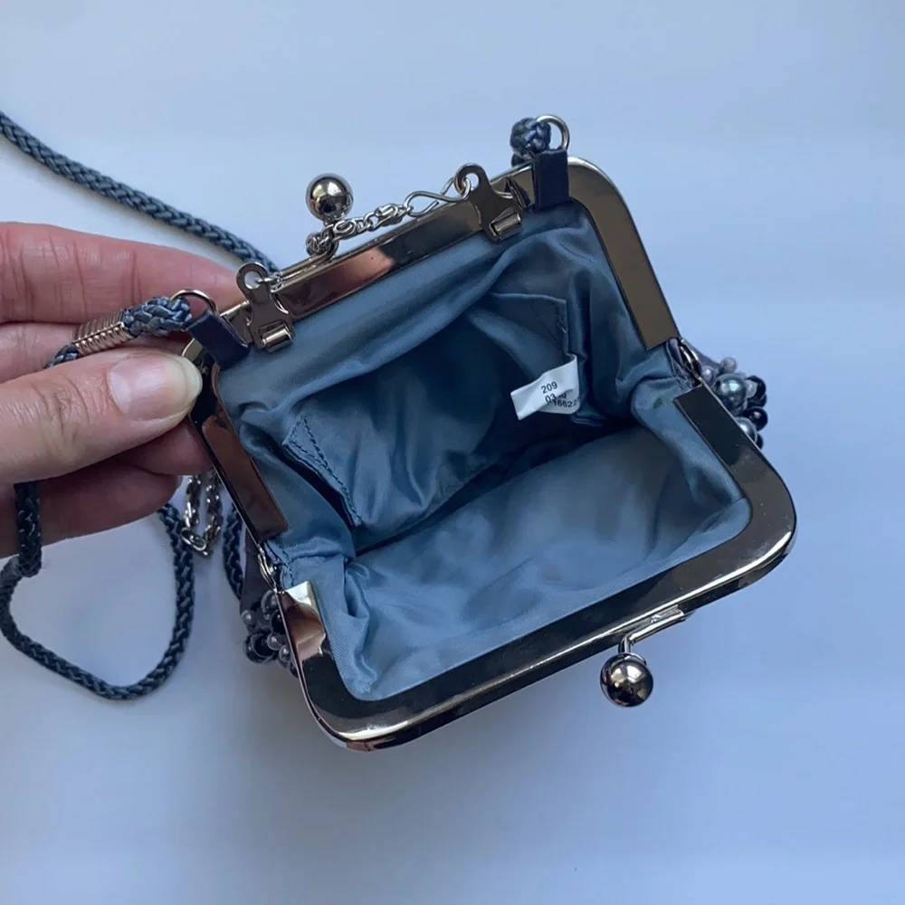 Vintage pearl beaded silver snap coin purse bag - Picture 4 of 5